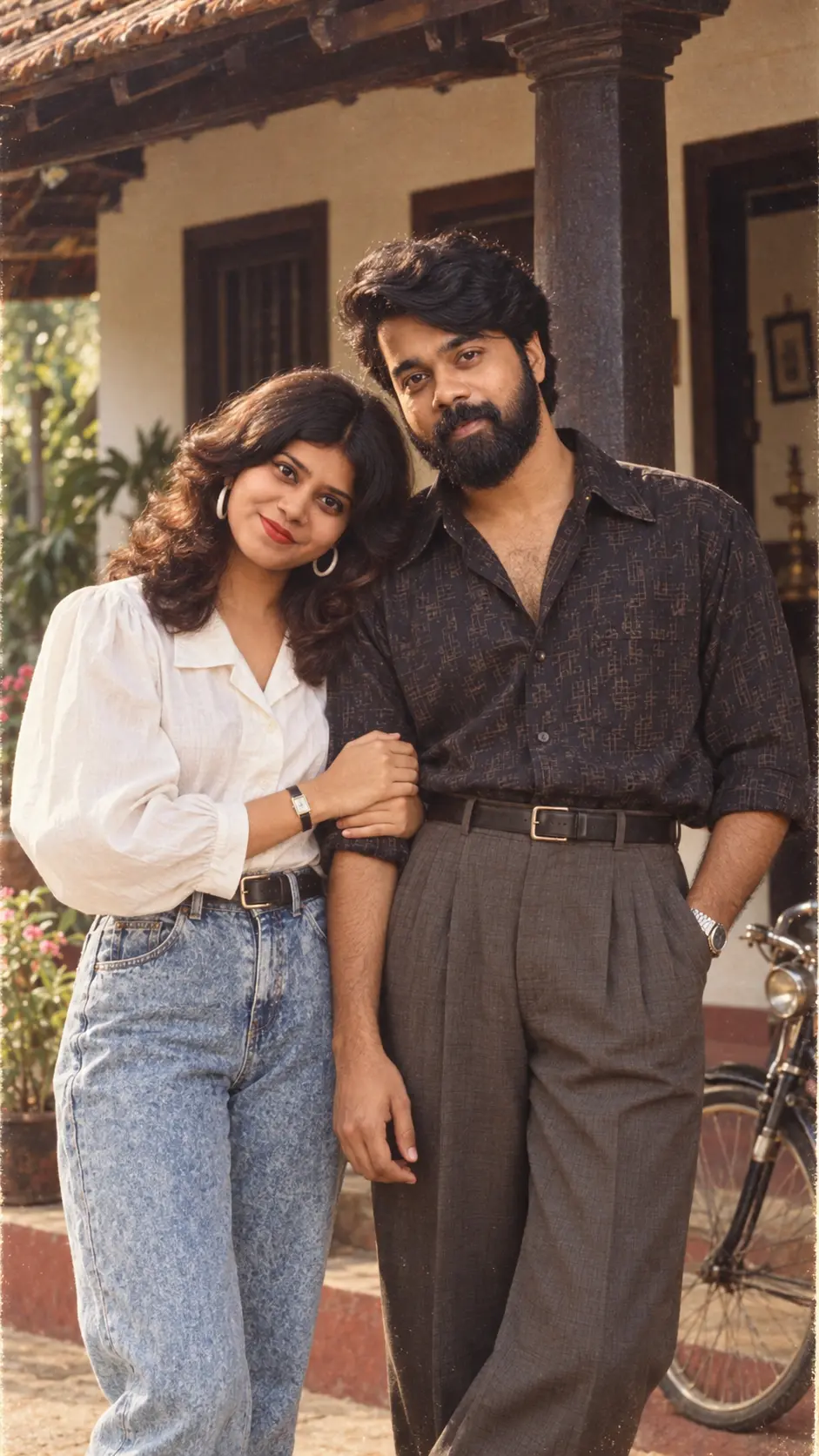 1980s Kerala retro portrait prompt for couples