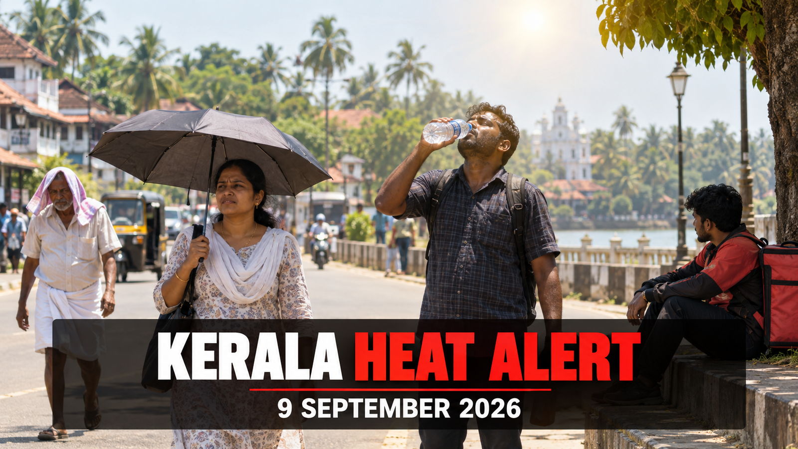 Kerala residents protecting themselves from intense midday heat during the September 9, 2026 heat alert.